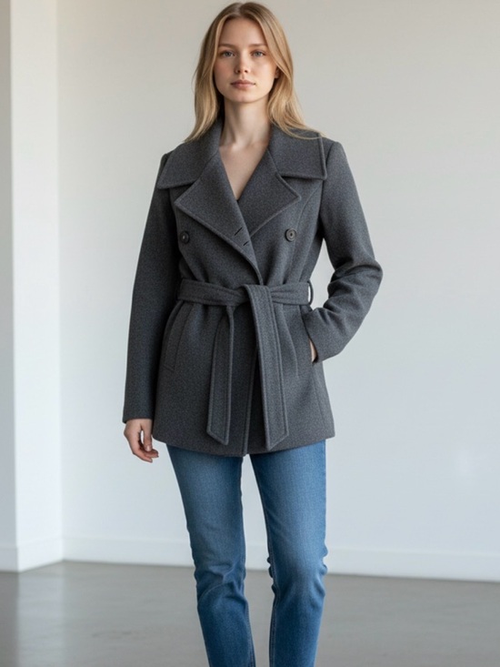 Zara Jackets & Blazers - Zara Gray Double-Breasted Belted Pea Coat